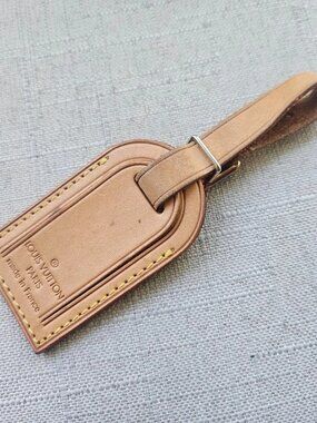 Louis Vuitton Name Tag Travel Bag Tag Tan Leather Luggage ID Tad Made in France
